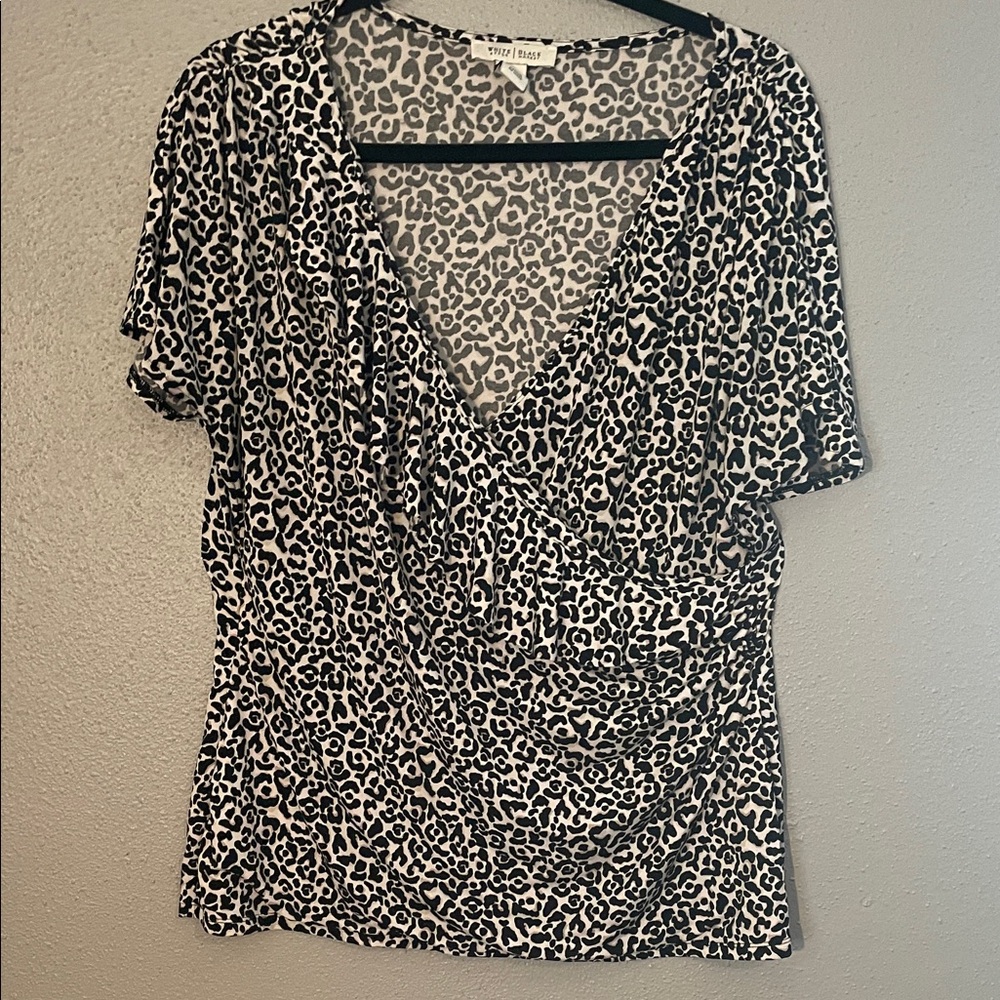 White House Black Market Leopard Print V-Neck Top